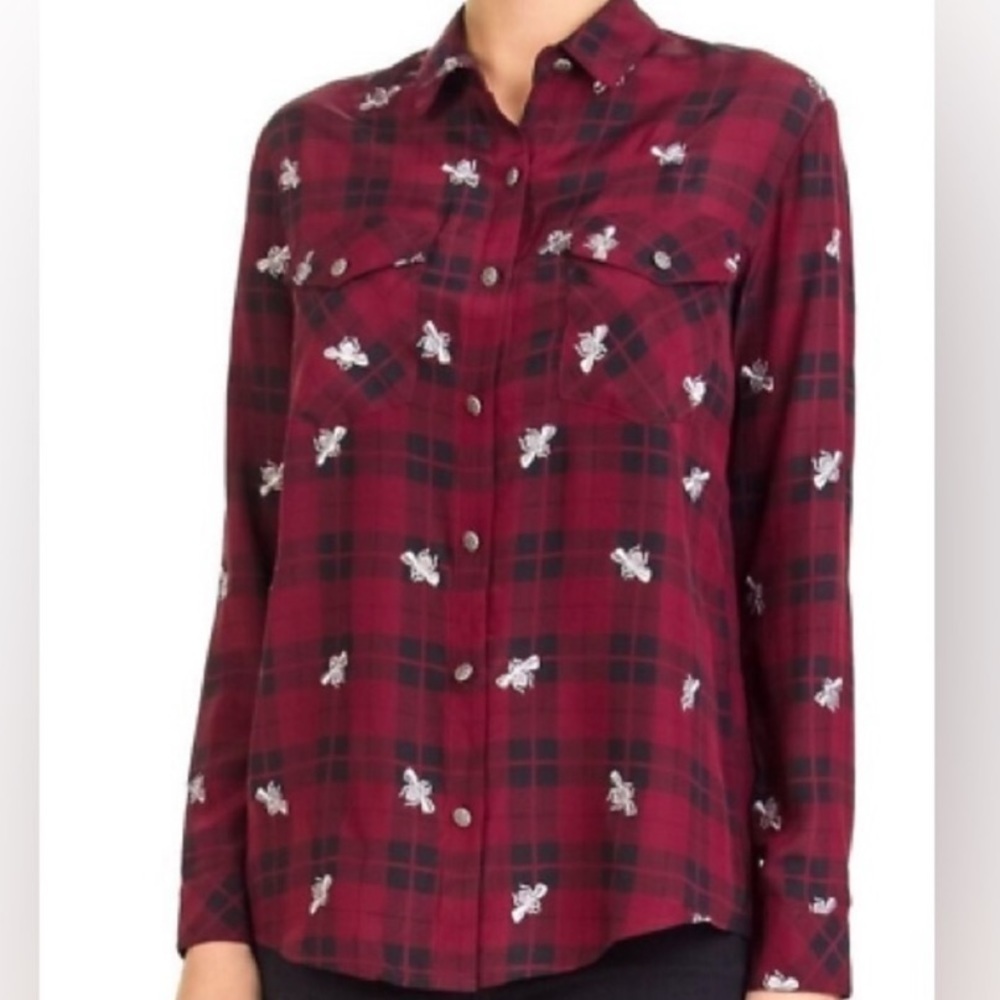Nanette Lepore plaid embroidered bee top size small
